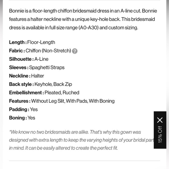 Azazie “Bonnie” chiffon A-line bridesmaid long dress, S halter neckline ruched - Picture 12 of 15